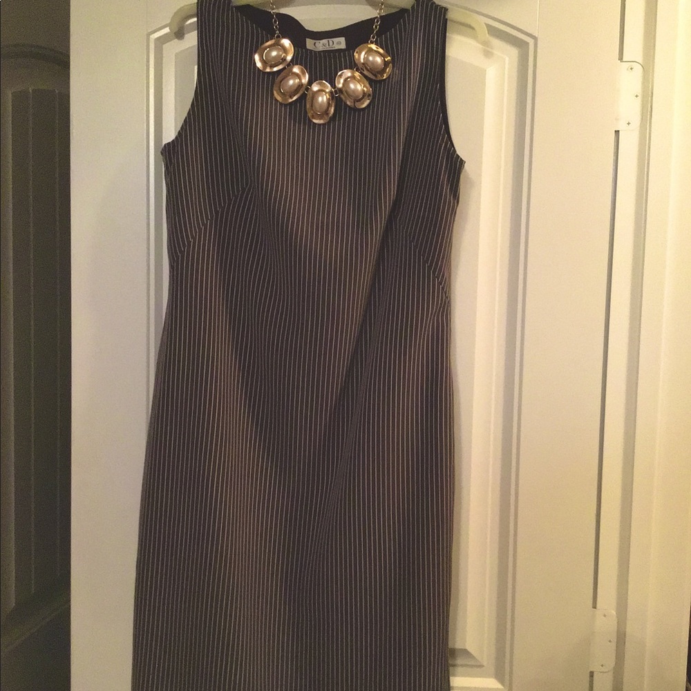 Sleeveless Gray and a White Pinstripe Dress